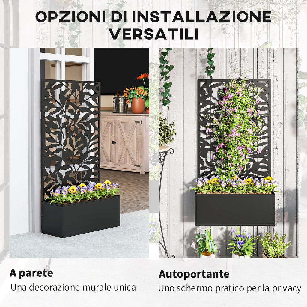 Outsunny Steel Planter with Trellis for Climbing Plants, Wall or Ground Mounting, 61x23x113 cm, Black
