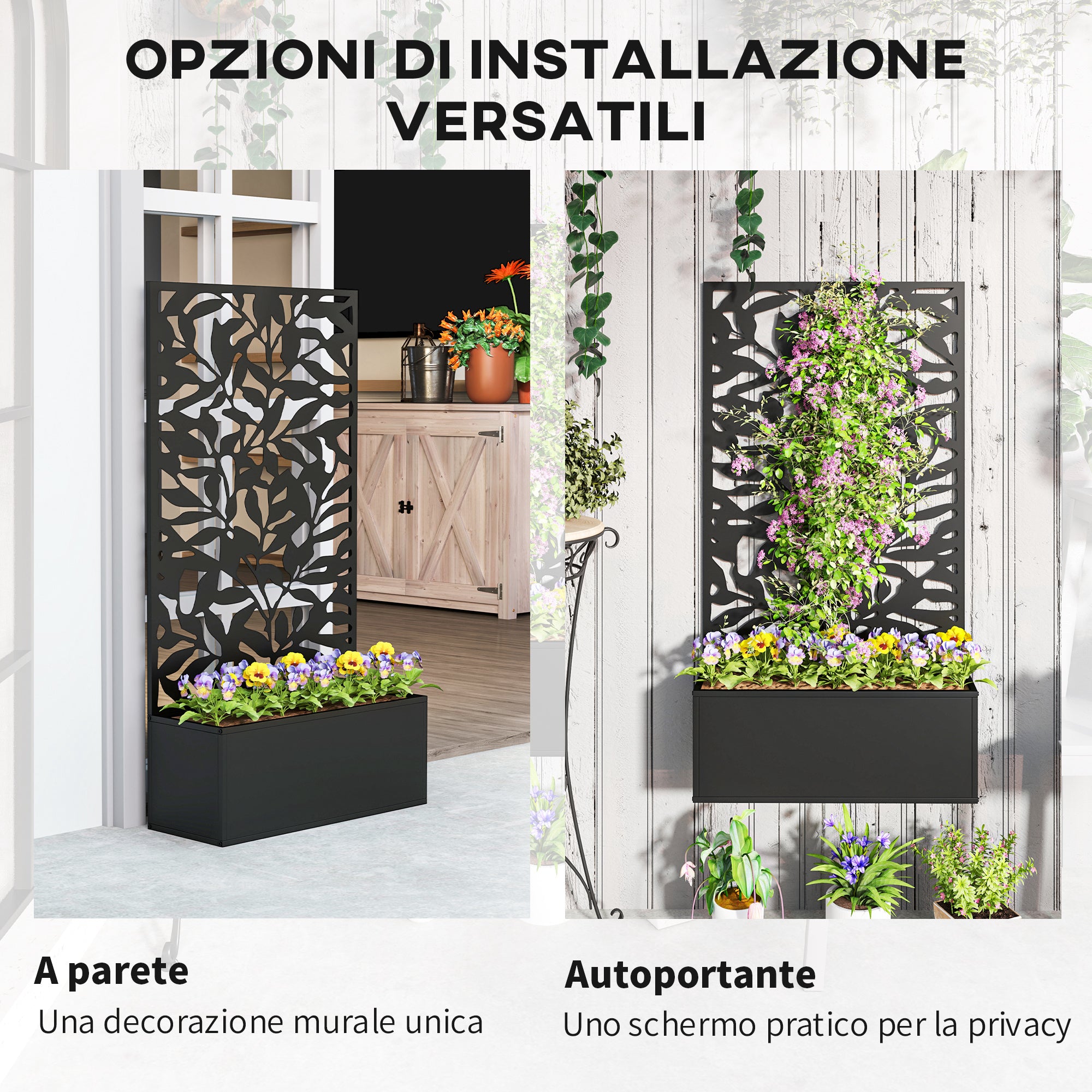 Outsunny Steel Planter with Trellis for Climbing Plants, Wall or Ground Mounting, 61x23x113 cm, Black