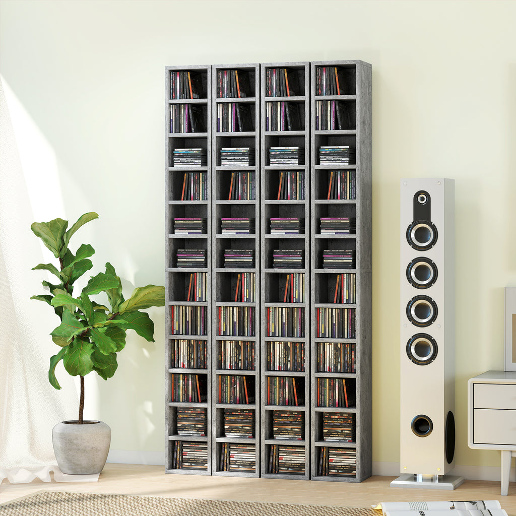 HOMCOM 12-Tier CD Storage Cabinet for 204 CDs, MDF and Chipboard, 21x20x175 cm, Grey