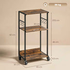 HOMCOM Industrial Printer Table 3 Tier, Wheels and Hooks, Rustic Brown.