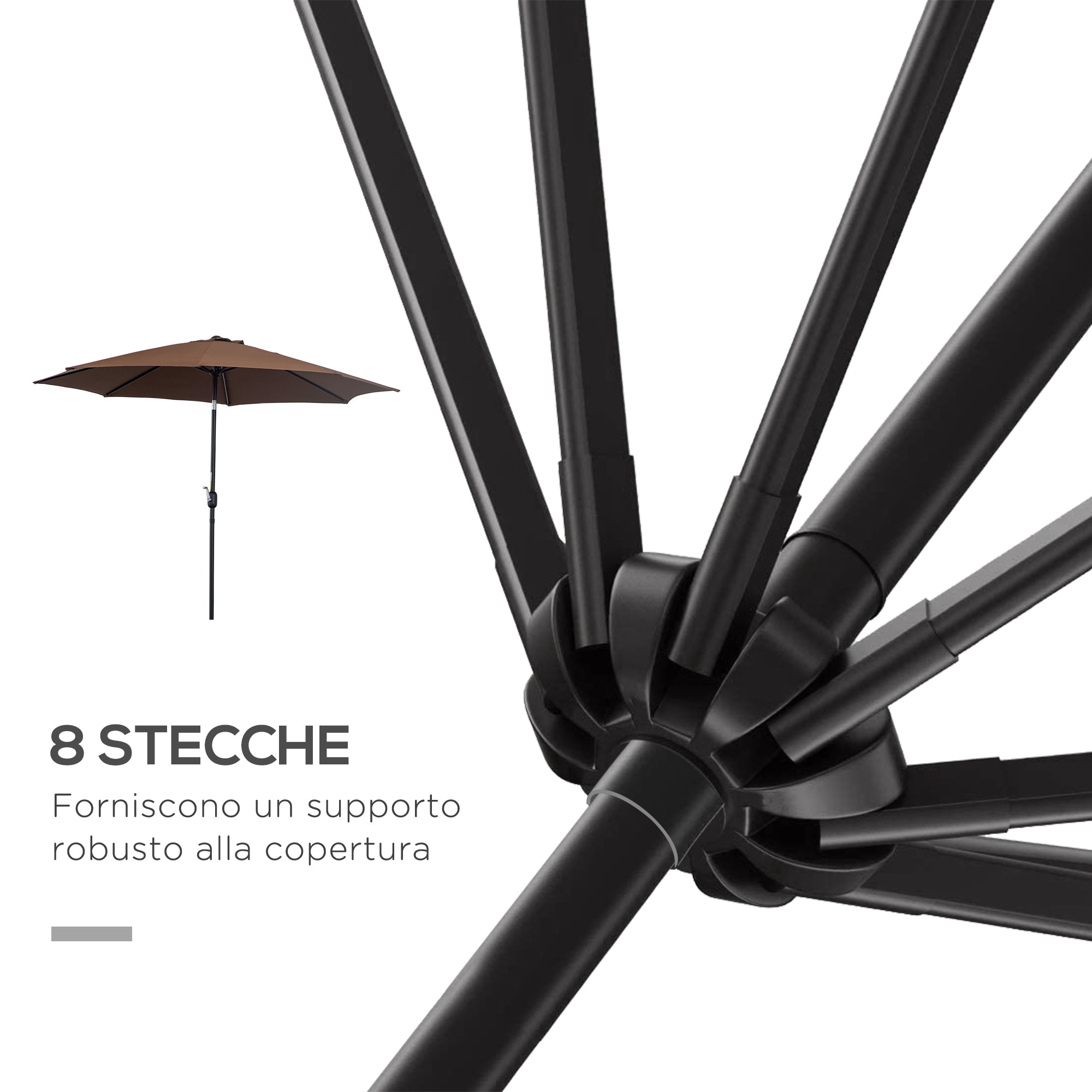 Outsunny 3x2.5 m Tilting Garden Umbrella with Removable Pole, Metal and Polyester, Coffee