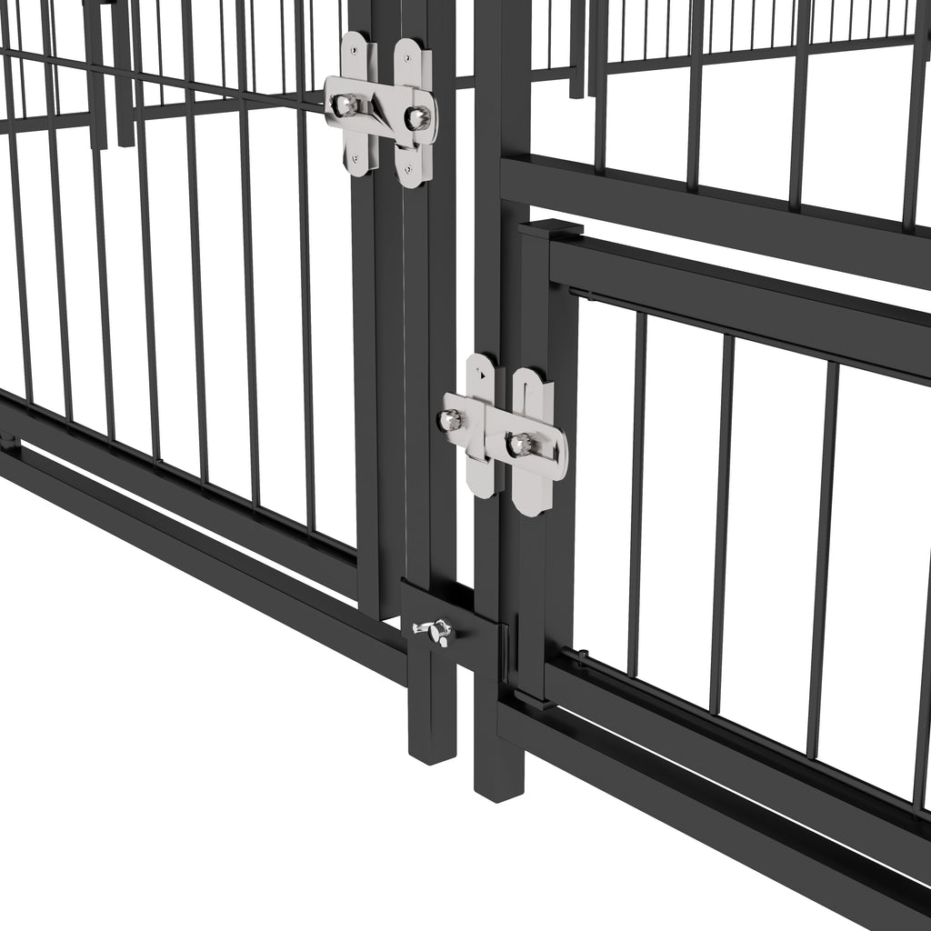 Dog Run in Metal and Oxford Fabric with Door for Bowls, 211x211x151 cm, Black and Brown - Borgè