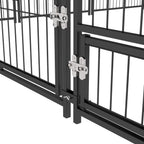 Dog Run in Metal and Oxford Fabric with Door for Bowls, 211x211x151 cm, Black and Brown - Borgè