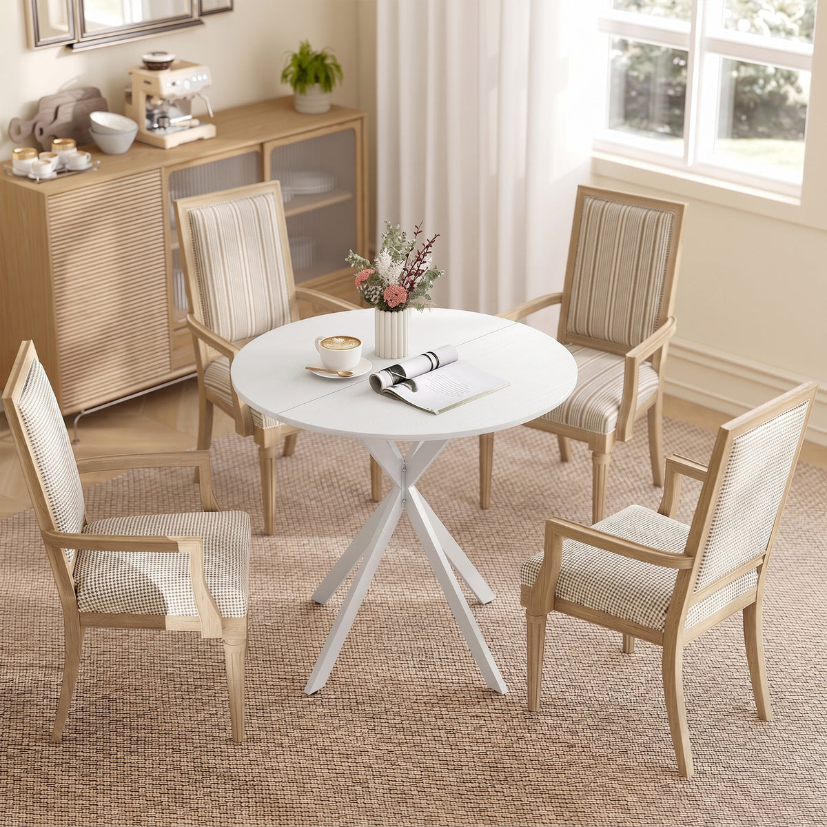 HOMCOM Industrial Style Round Dining Table with Steel Cross Legs, Ø80x75 cm, White
