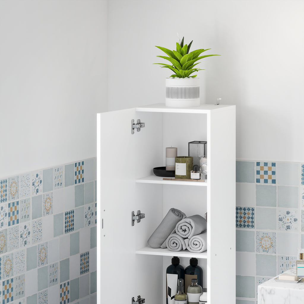 Bathroom Cabinet with 3 Shelves and Bottom Storage Space, Wooden, 35x31.5x144 cm, White