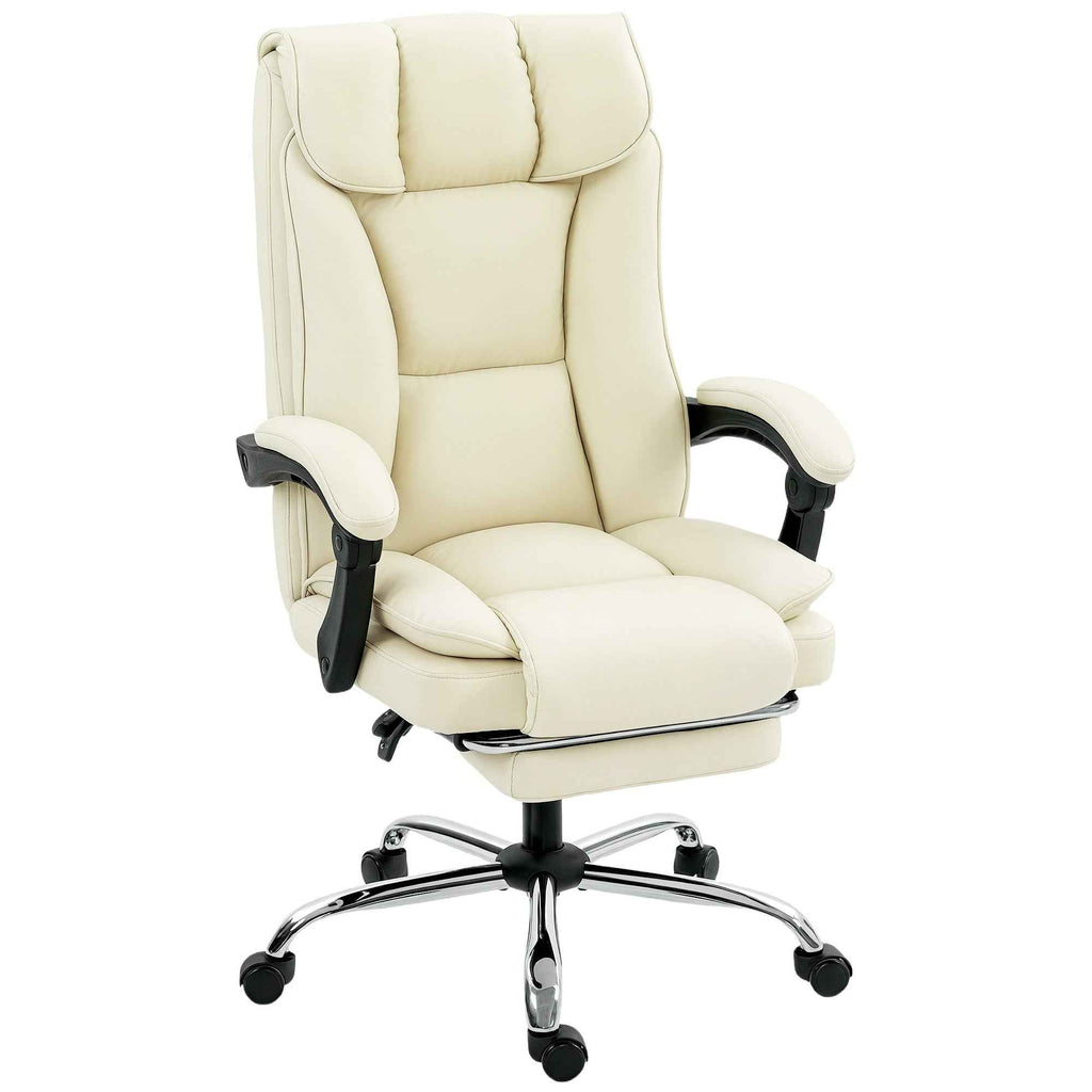 HOMCOM 155° Reclining Office Chair with Footrest, Double Padding and Faux Leather Upholstery, Beige