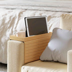 HOMCOM Bamboo Sofa Armrest Tray, Flexible Sofa Mat with Tray, Wood Color