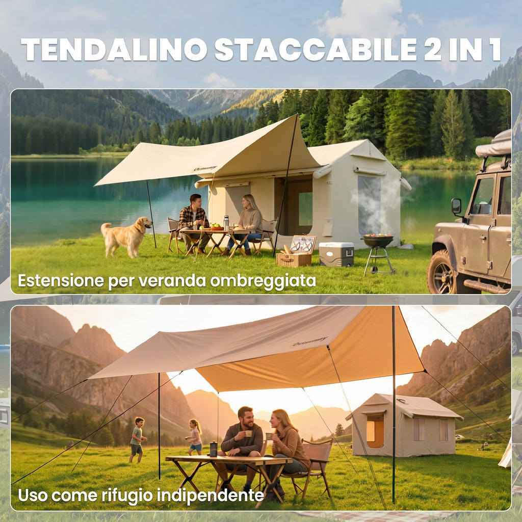 Outsunny Inflatable Camping Tent with Pump, 3000mm Waterproof and Windproof, Khaki