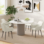 Set of 2 Nordic Dining Chairs Padded with Curved Armrests in Velvet Effect Fabric, 54x57x80 cm, Cream