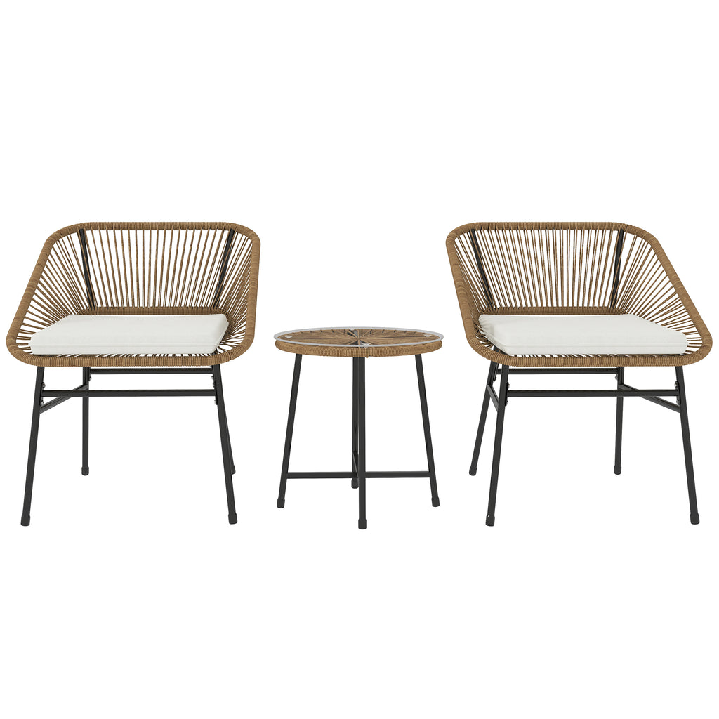 3 Piece PE Rattan and Steel Garden Set with 2 Chairs with Cushions and Round Table, Multicolor