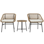 3 Piece PE Rattan and Steel Garden Set with 2 Chairs with Cushions and Round Table, Multicolor