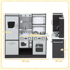 Wooden Toy Kitchen for Kids Ages 3-8 with Accessories, Fridge, Sink and Knobs with Sounds, Brown