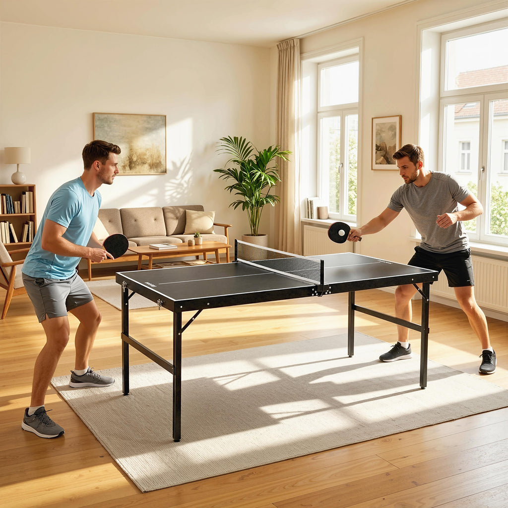 SPORTNOW Mini Folding Ping Pong Table with Net and Carrying Handle, Aluminum and MDF Ping Pong Table