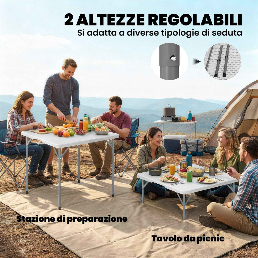 Outsunny Folding Square Camping Table in Metal and HDPE, 86x86x74 cm, White