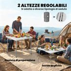 Outsunny Folding Square Camping Table in Metal and HDPE, 86x86x74 cm, White
