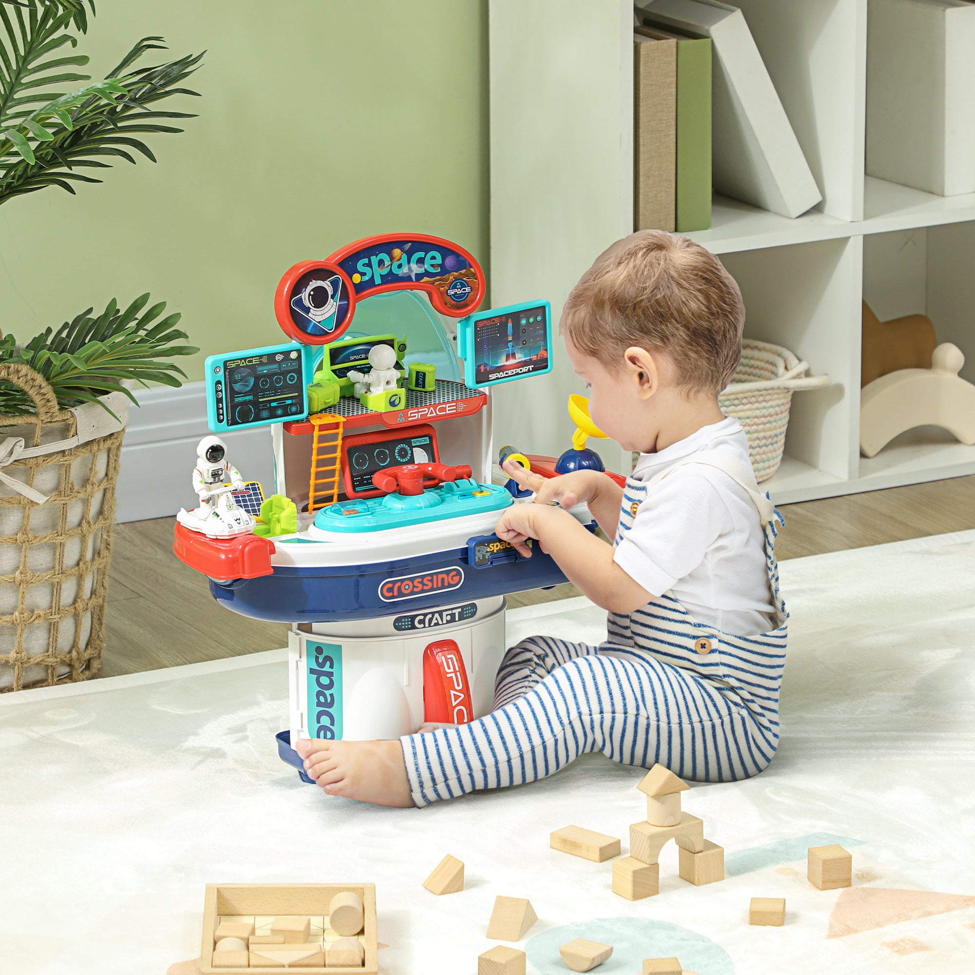 21-Piece Space-Themed Toy Workbench with Sounds and Lights, PP and GPPS, 45.5x24x52.5 cm