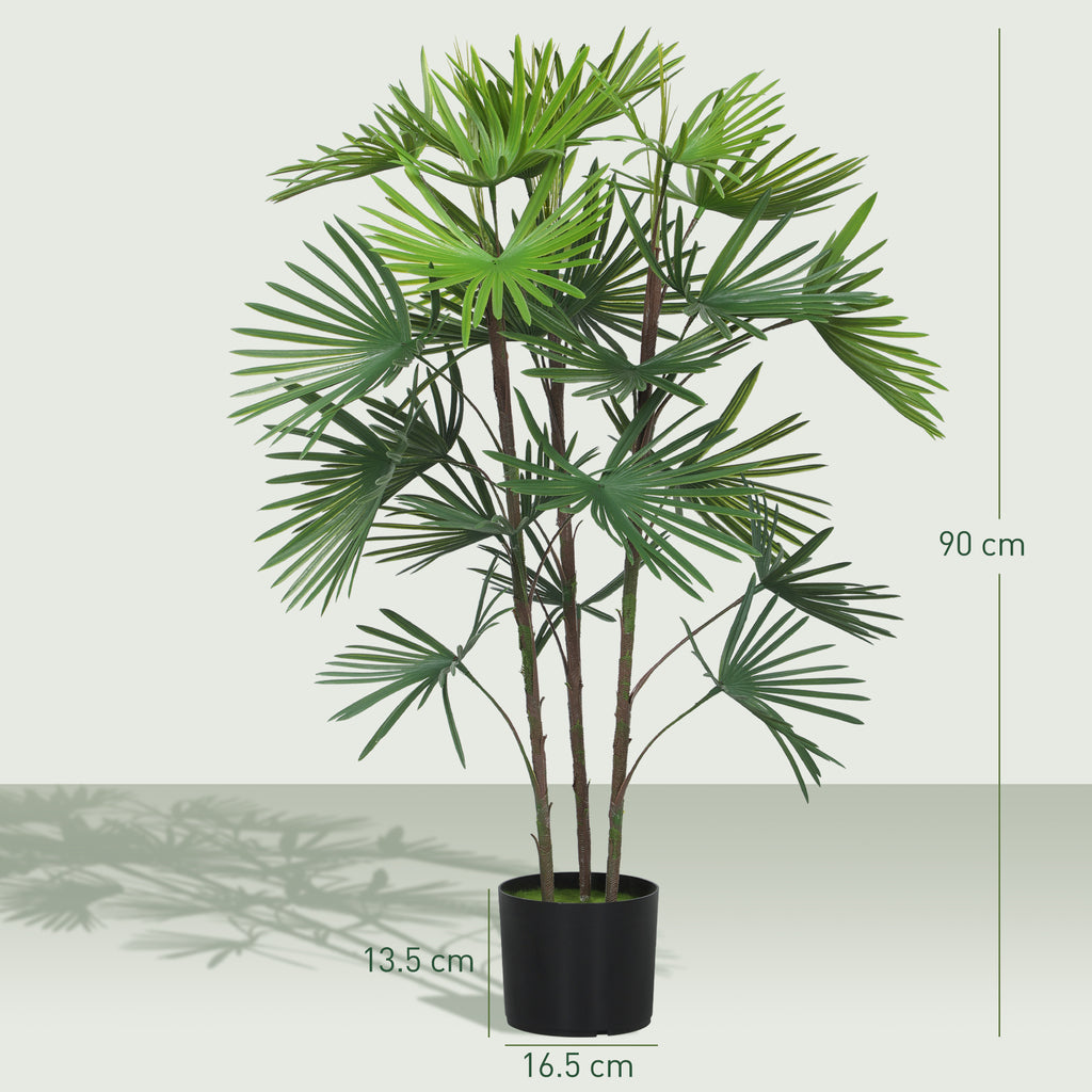 90cm Artificial Palm Tree with 24 Leaves in Green Plastic with a Ø16.5x13.5cm Pot