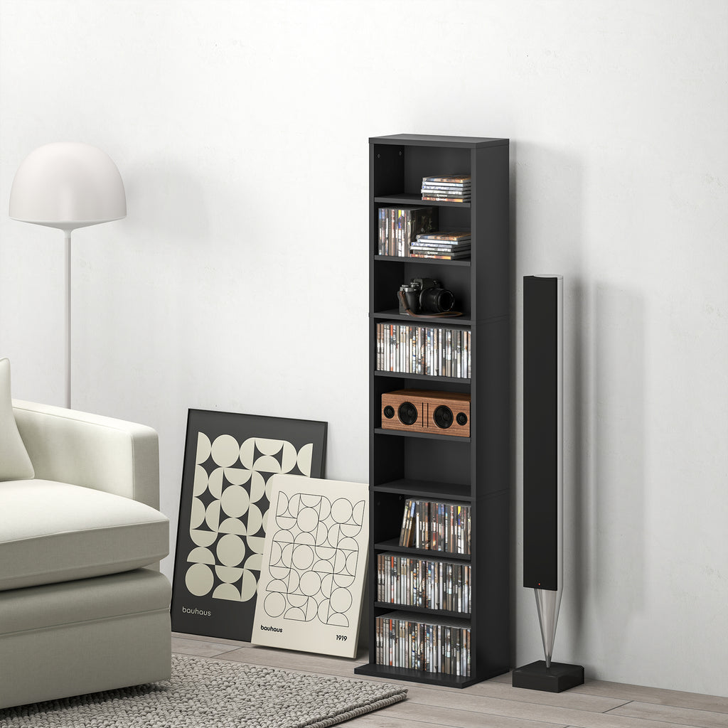 CD Rack with 6 Adjustable Shelves, Capacity of 260 CDs/120 DVDs, 33x24x140 cm, Black