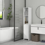Space-Saving Bathroom Column with Cabinet and 2 Open Compartments, 30x30x160cm, White