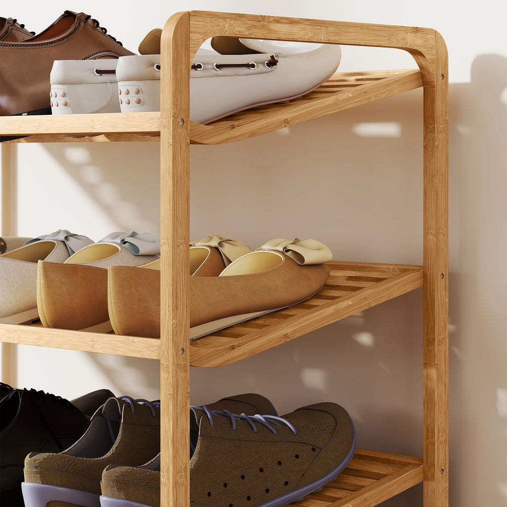 3-Tier Shoe Rack with Bamboo Slatted Shelves for 12 Shoes, 76 x 33 x 50.8 cm, Wood Color