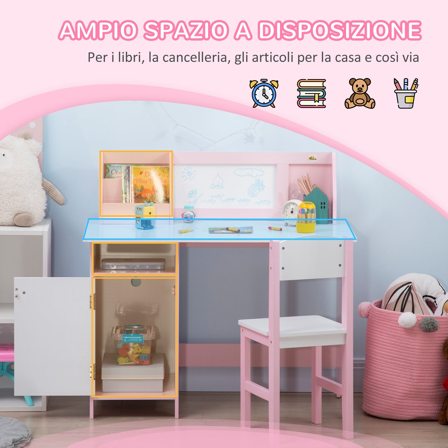 Wooden Table and Chair Set for Children 5+ Years with School Desk 90x45x85 cm and Chair 29x29x66 White and Pink