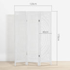 3-Panel Folding Room Divider Screen, Carved Wood, 120x170cm, White