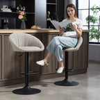 Set of 2 Height-Adjustable Bar Stools with Swivel Fabric Seat and Footrest, Beige