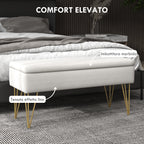 Bed End Bench with Fabric Storage and Steel Legs, 100x40x49cm, Cream