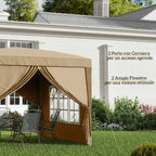 Outsunny 3x3m Folding Outdoor Gazebo with 4 Side Panels, Steel and Oxford Fabric, Khaki