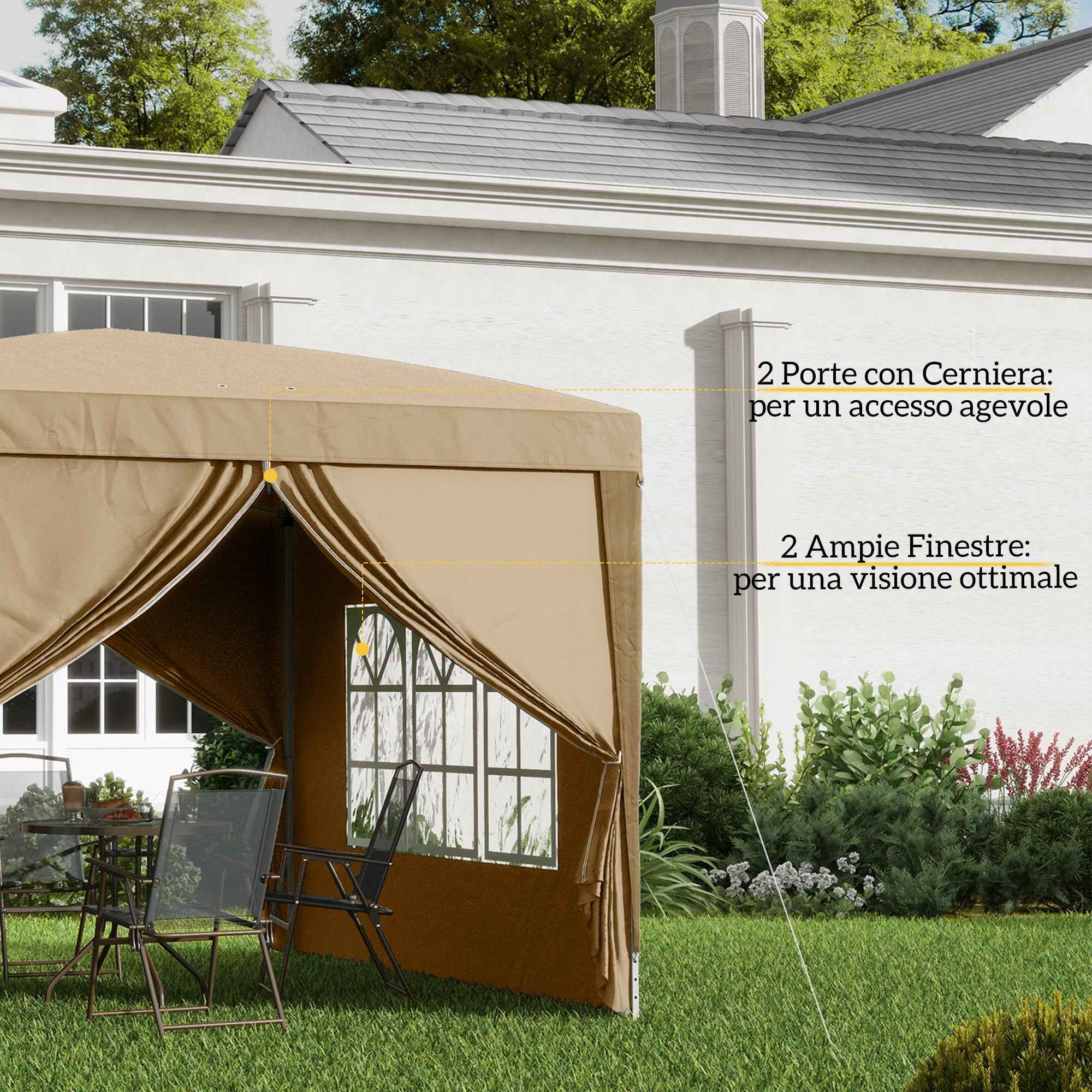 Outsunny 3x3m Folding Outdoor Gazebo with 4 Side Panels, Steel and Oxford Fabric, Khaki