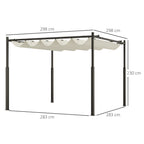Gazebo Pergola 3x3 m with Retractable Canopy, 8 Screws and 8 Stakes, in 180g Polyester and Metal, Cream White