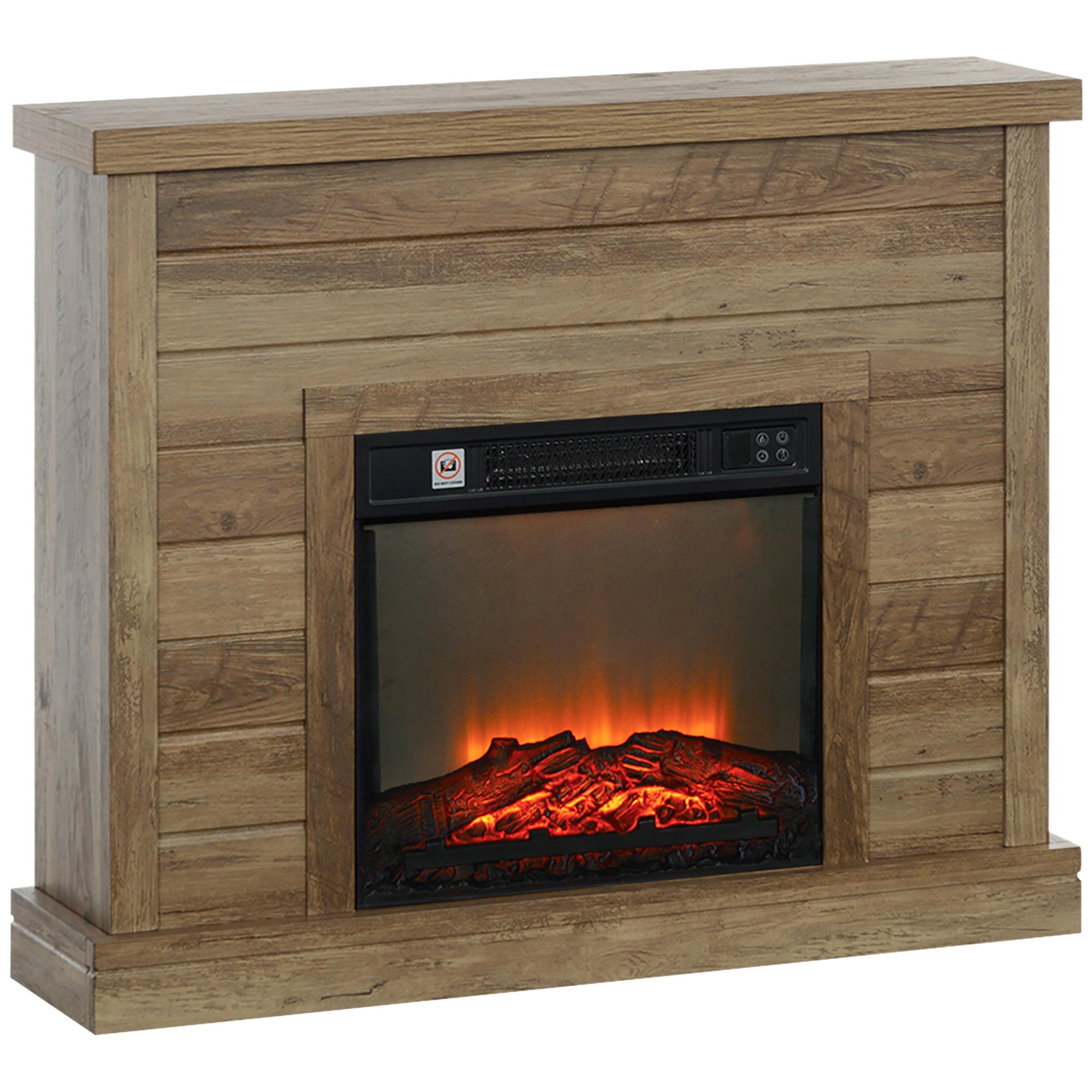 Electric Fireplace 1800W with Flame Effect and Remote Control, in Wood, Metal and Glass, 96.5x22x81.7 cm, Wood color