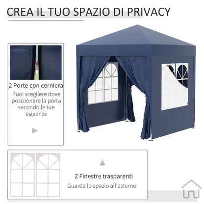 Outsunny folding gazebo pop up 2x2 m with 4 walls removable in polyester and steel, blue - Borgè