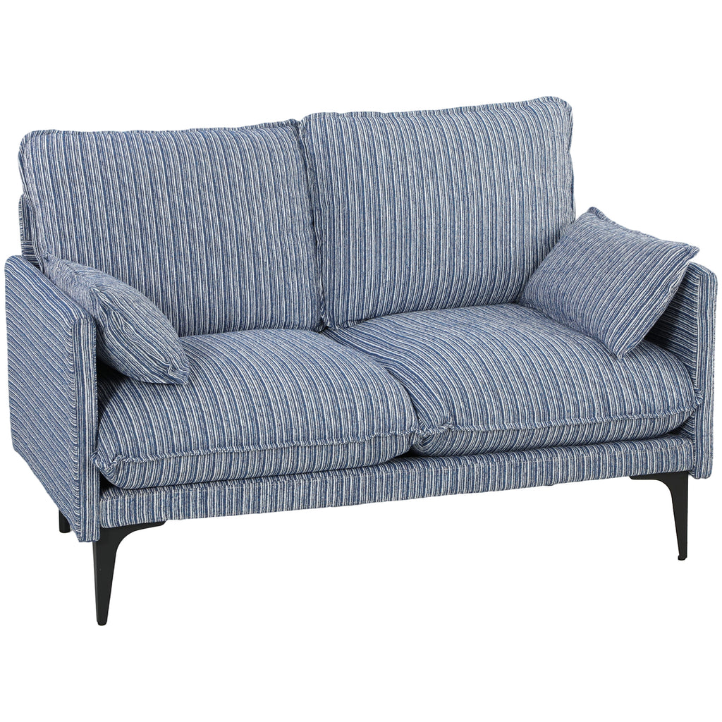 HOMCOM 2-Seater Fabric Sofa with Armrests, Thick Padding and 2 Cushions, 131x78x83 cm, Blue