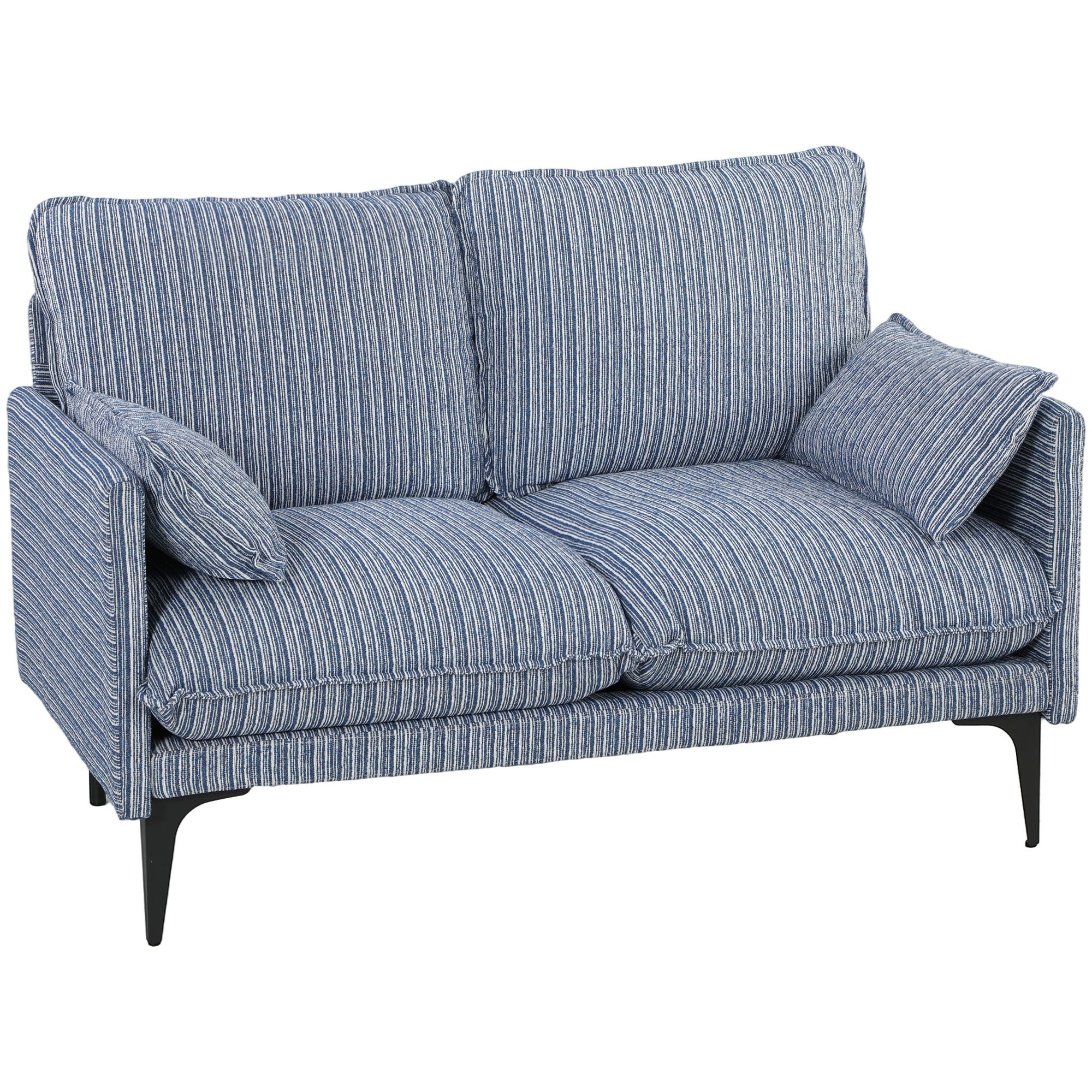 HOMCOM 2-Seater Fabric Sofa with Armrests, Thick Padding and 2 Cushions, 131x78x83 cm, Blue