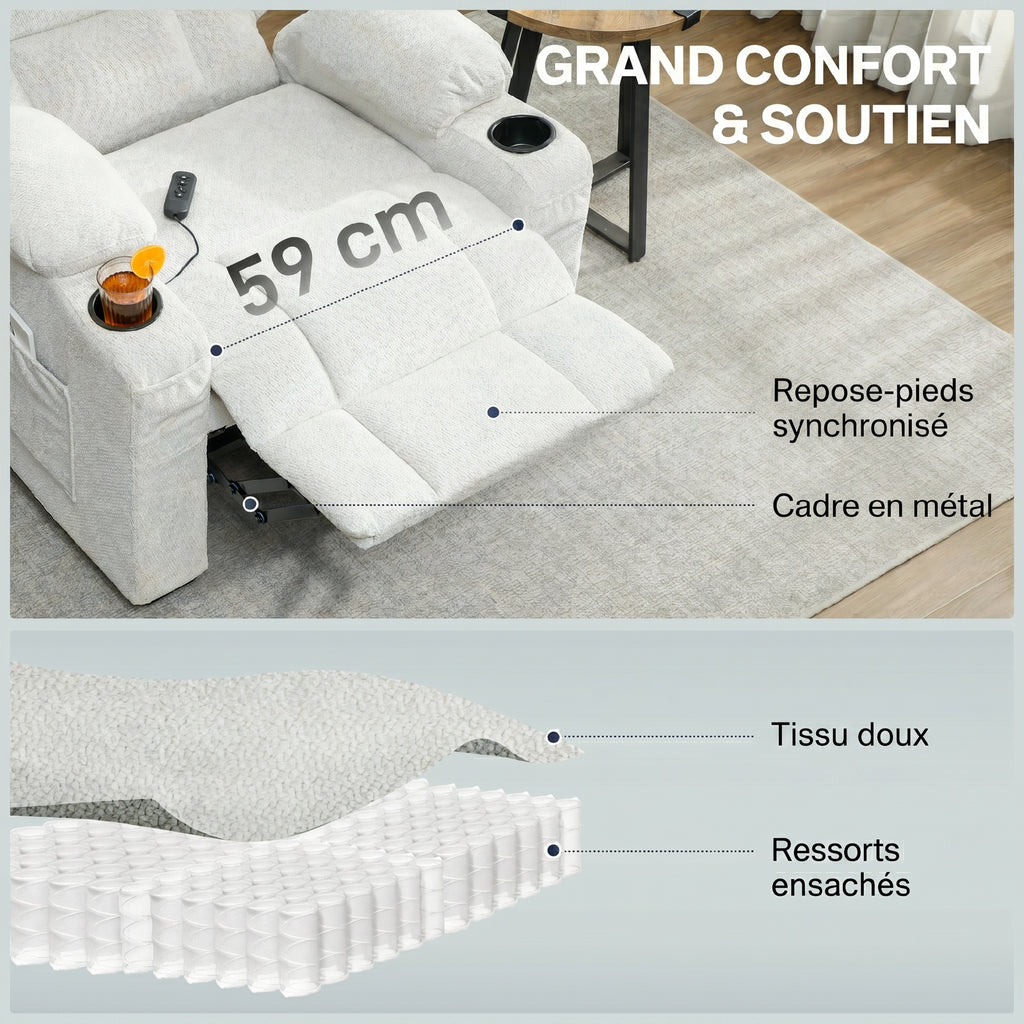 HOMCOM 150° Electric Reclining Relax Chair with Footrest, Memory Function, Remote Control, Velvet, Cream