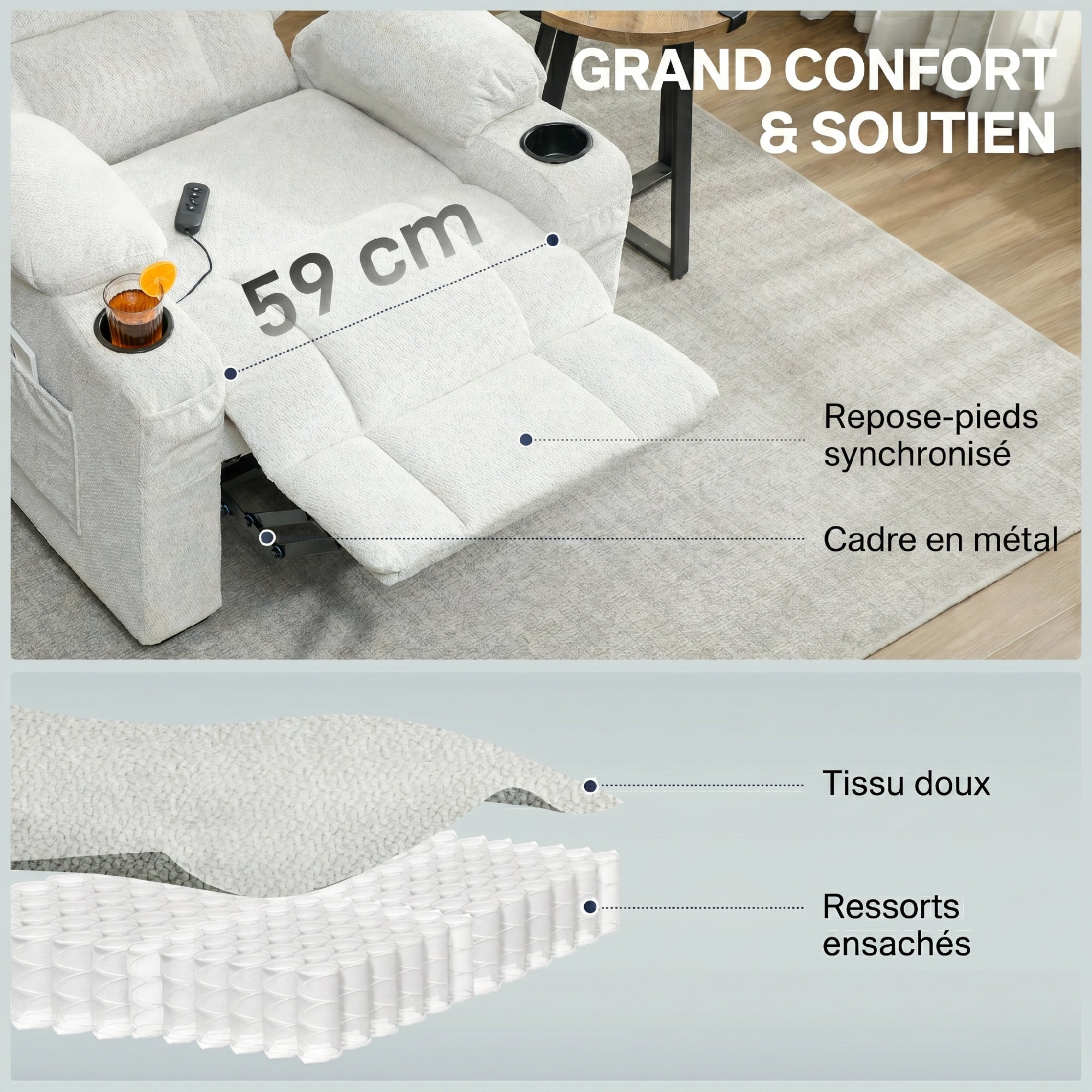 HOMCOM 150° Electric Reclining Relax Chair with Footrest, Memory Function, Remote Control, Velvet, Cream