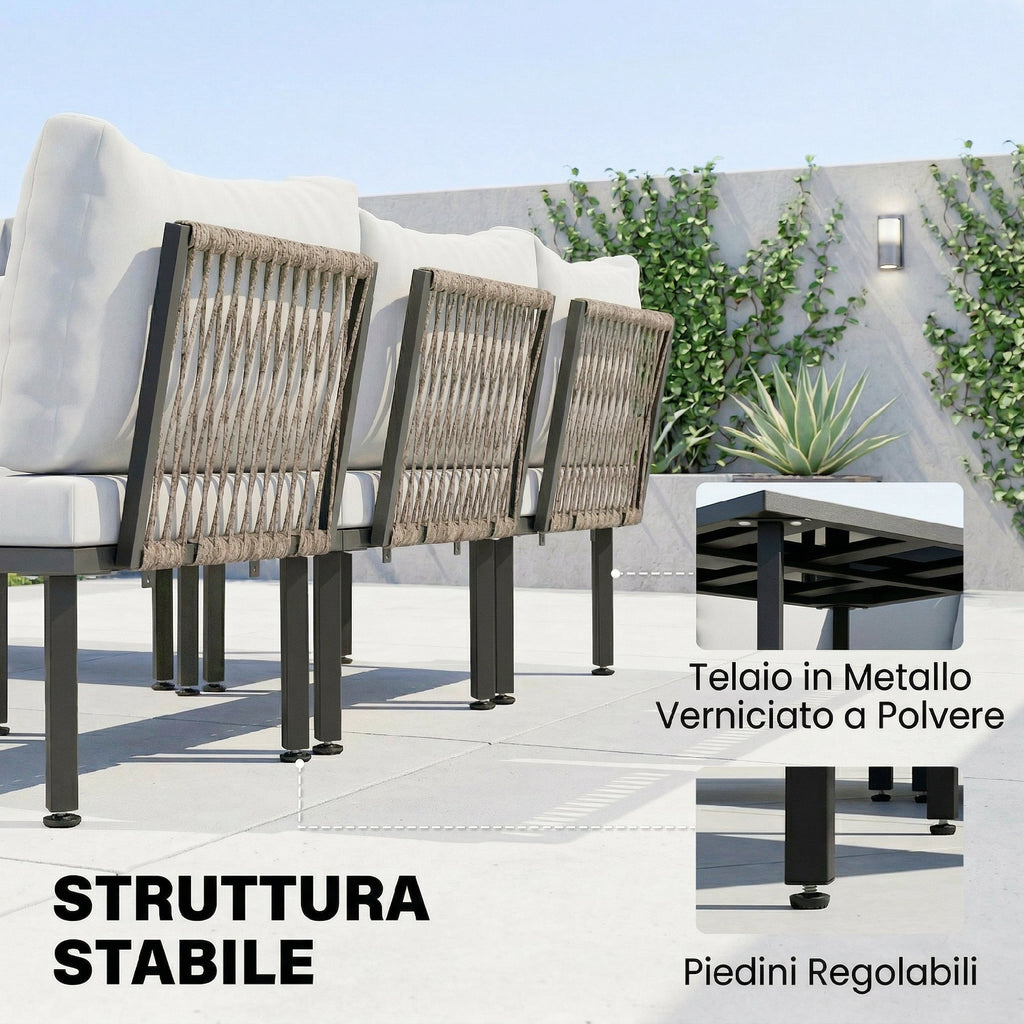 Outsunny 6-Person Metal Garden Furniture Set, Corner Sofa with Cushions, Light Grey