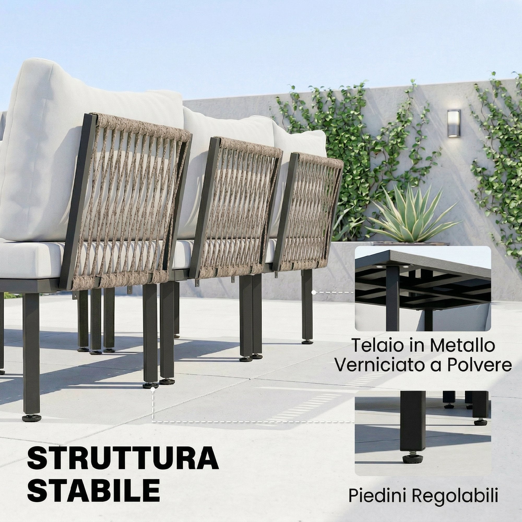 Outsunny 6-Person Metal Garden Furniture Set, Corner Sofa with Cushions, Light Grey