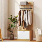 HOMCOM Hallway Furniture with Bench, Shoe Rack and Coat Rack with 4 Hooks, 60x30x170 cm, Oak and White