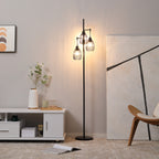 Industrial Floor Lamp with 3 Lampshades and Adjustable Dimmer, Steel, 30x30x170.5 cm, Black
