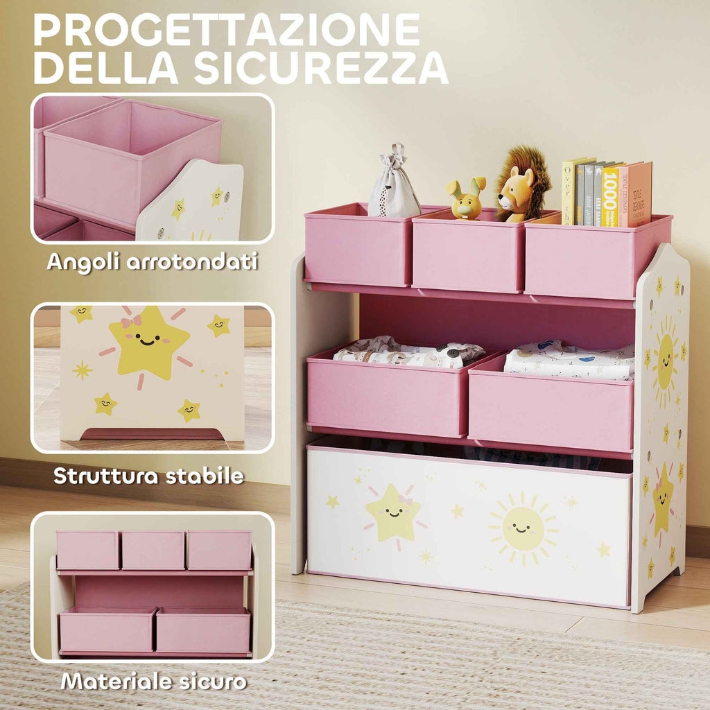 3-Tier Mobile Toy Storage Shelf with 6 Baskets, Pink