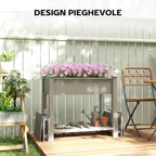 Outsunny Raised Planter with 2 Side Pots and Tool Shelf, in Fir Wood, 149x46x76 cm, Grey