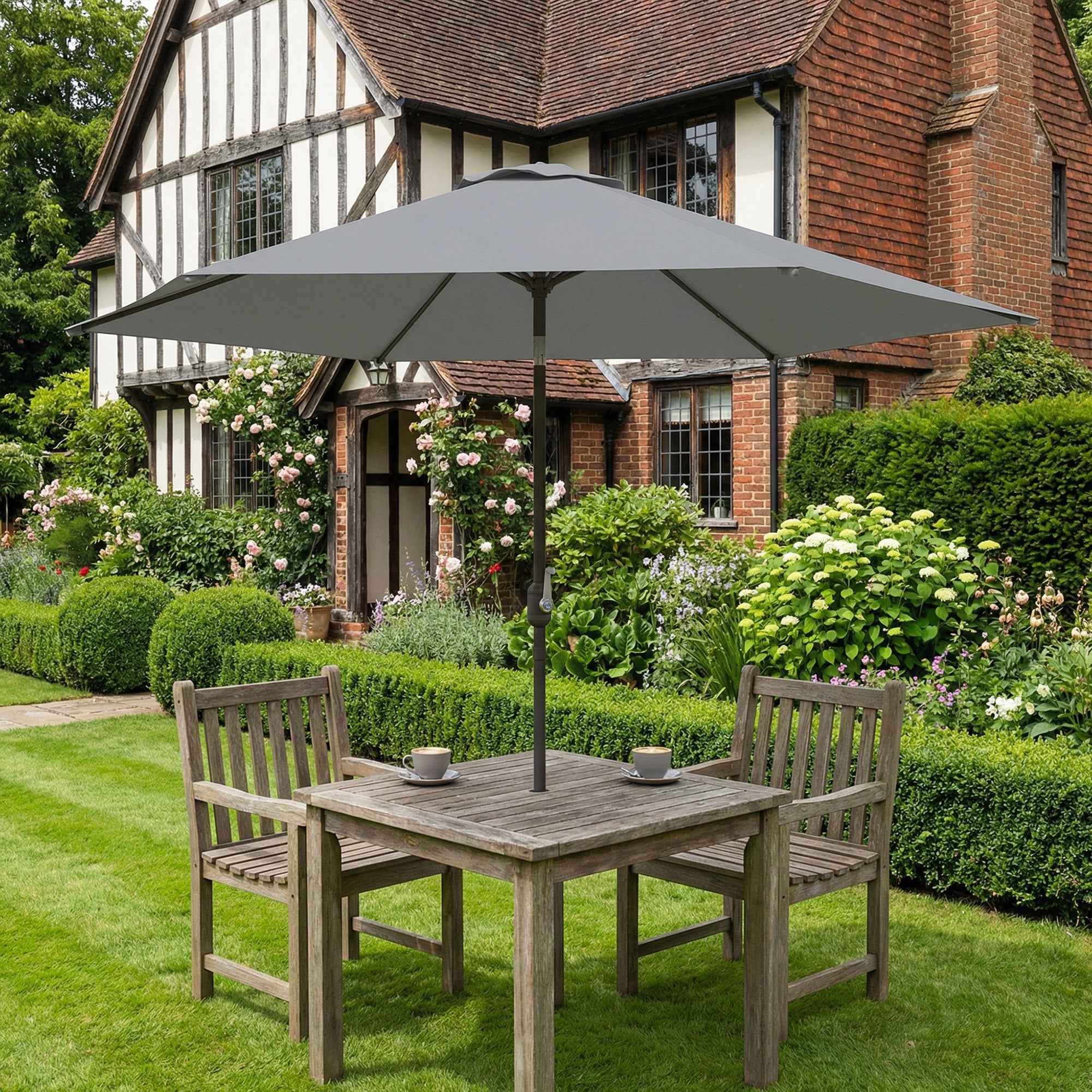 Outsunny 3x3 m Tilting Garden Umbrella with Crank Opening, Metal and Polyester, Grey