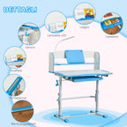 Children's Desk 6-12 Years Adjustable with LED Light, Lectern and Pen Holder, in MDF, PP and Steel, Blue