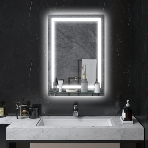 3 Color Adjustable LED Light Bathroom Mirror with Glass Shelf, 50x12x70cm, Silver