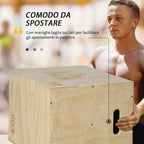3-Height Adjustable Jump Box for Home and Gym, Beech Wood, 45x40x60 cm