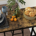 5-Piece Table and Chair Set with 4 Stools with Footrest and Rectangular Table, Black and Brown