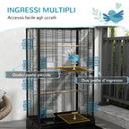 Bird Cage with Removable Tray and Perches, Parrot Aviary, 61x36.5x98cm, Black