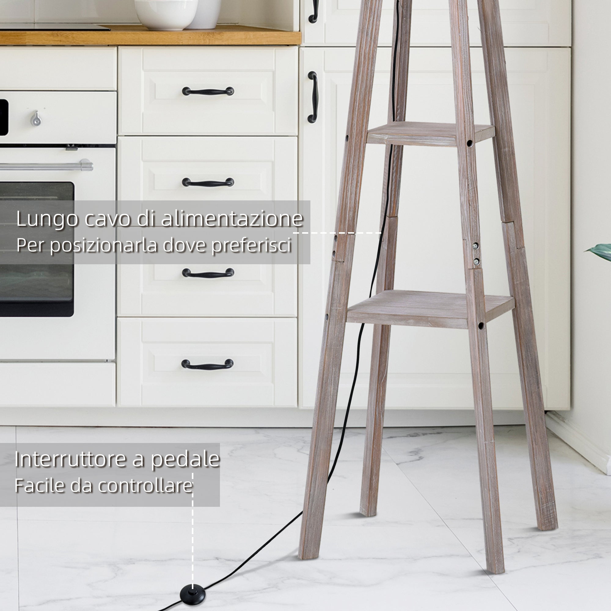 Homcom wooden ground lamp with 3 shelves and fabric lampshade, 45x45x148cm, gray - Borgè
